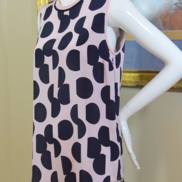 🆕🏷️  Rebecca  Blush/Caviar Polka Dot Print Stretch Retro Silk Blouse. Size 2-6 - Picture 3 of 12